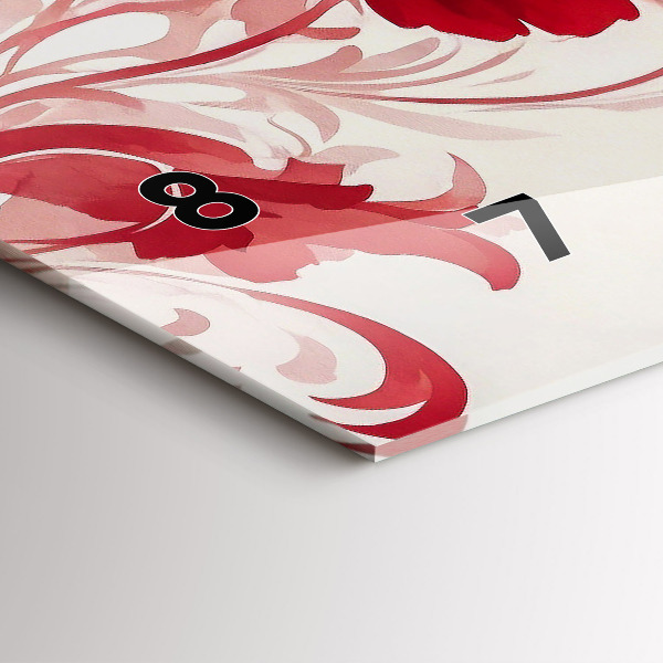 Horizontální skleněné hodiny na stěnu Červené květy