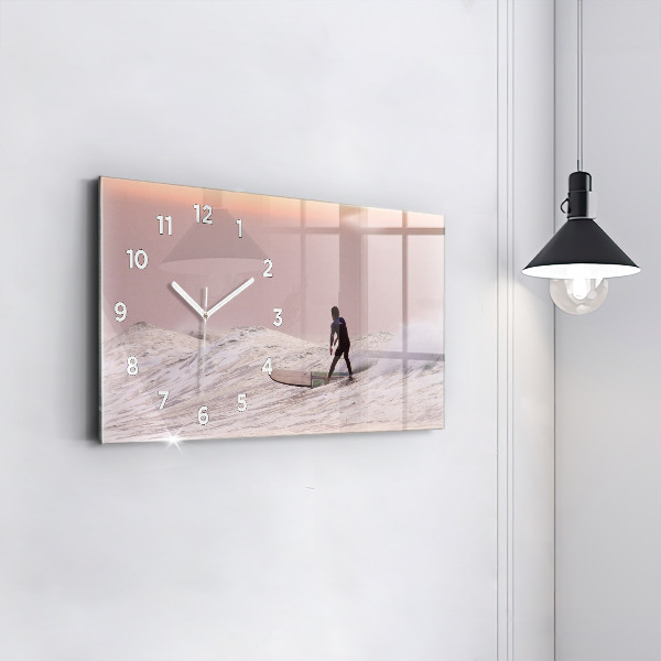 Horizontální skleněné hodiny na stěnu Surfař na Havaji