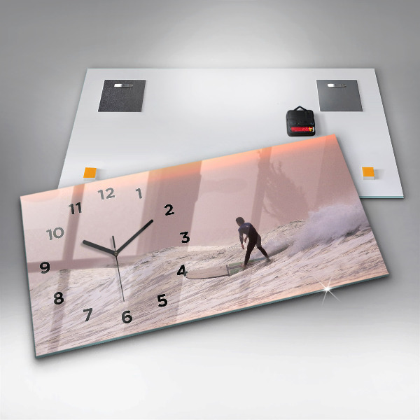 Horizontální skleněné hodiny na stěnu Surfař na Havaji