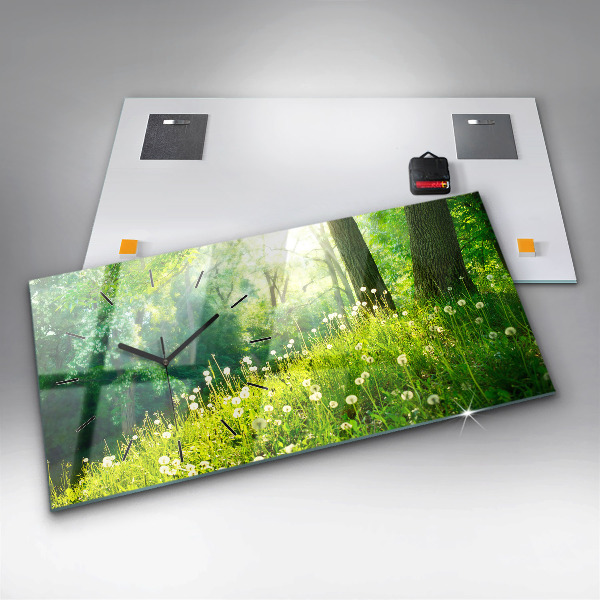 Horizontální hodiny na skle Jarní příroda