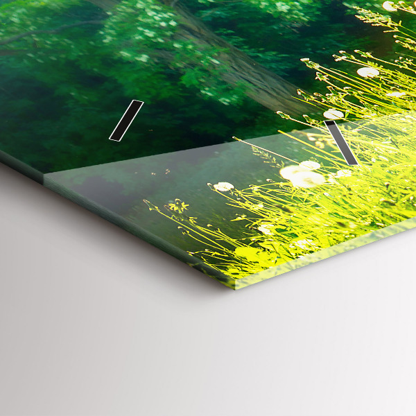 Horizontální hodiny na skle Jarní příroda