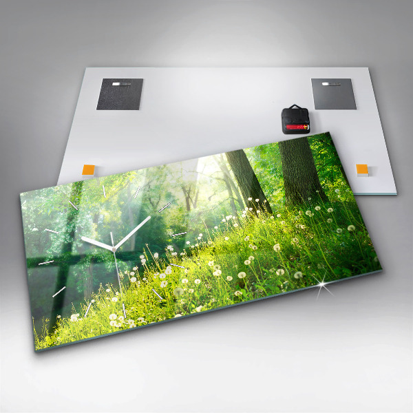 Horizontální hodiny na skle Jarní příroda