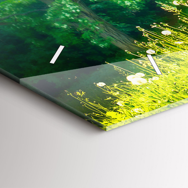 Horizontální hodiny na skle Jarní příroda