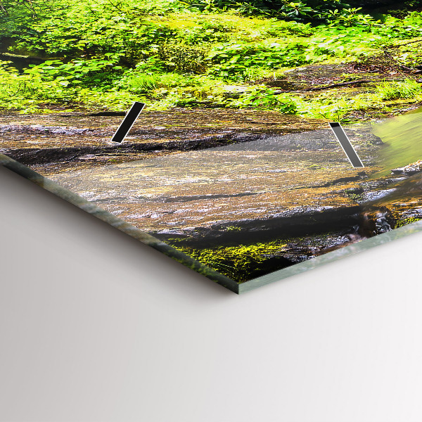 Horizontální hodiny na skle Vodopádový les