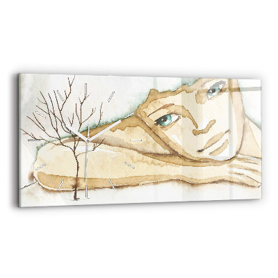 Horizontální hodiny na skle Portrét ženy