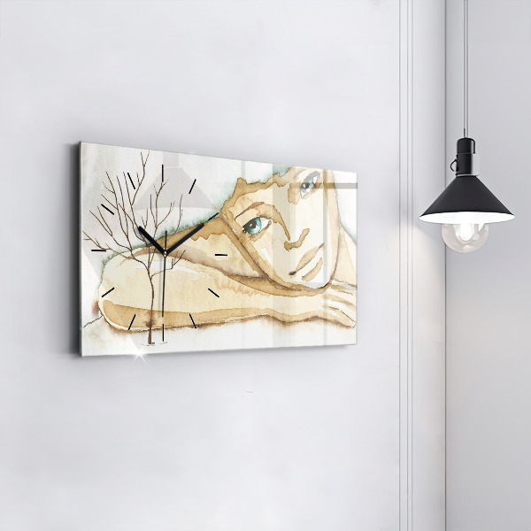 Horizontální hodiny na skle Portrét ženy
