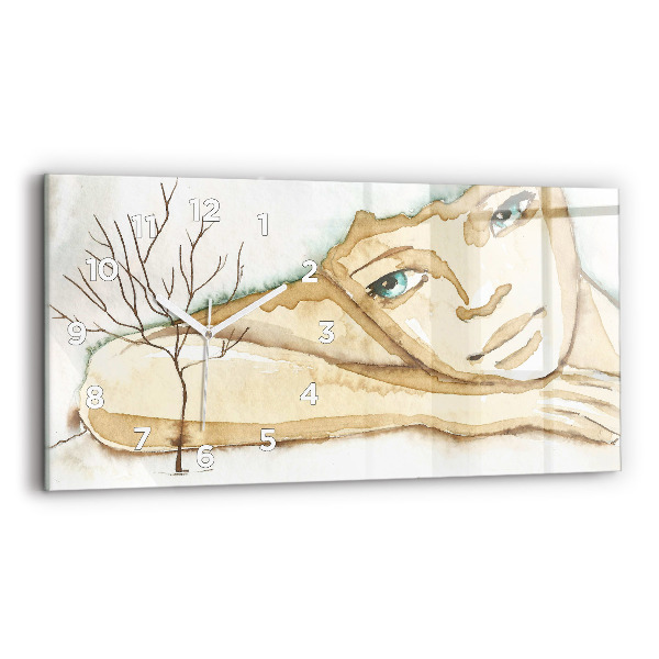 Horizontální hodiny na skle Portrét ženy