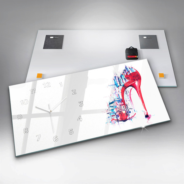 Horizontální hodiny na skle Červený podpatek