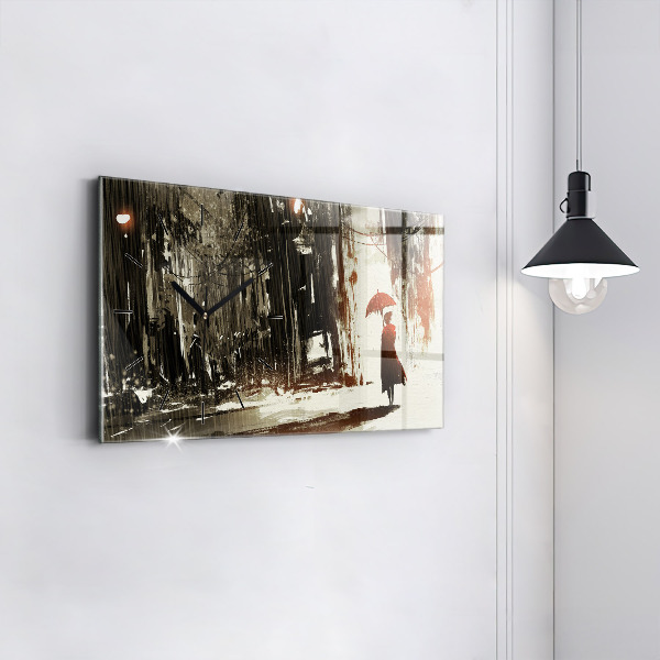 Horizontální hodiny na skle Žena v deštivé noci