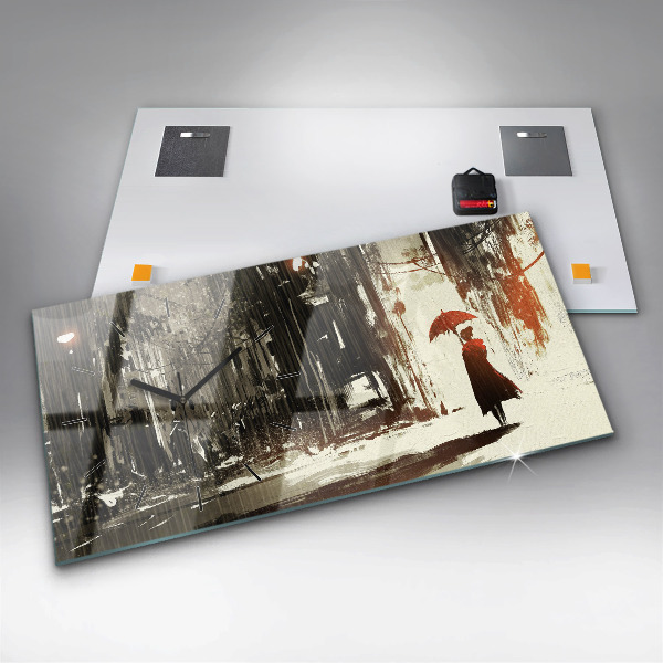 Horizontální hodiny na skle Žena v deštivé noci