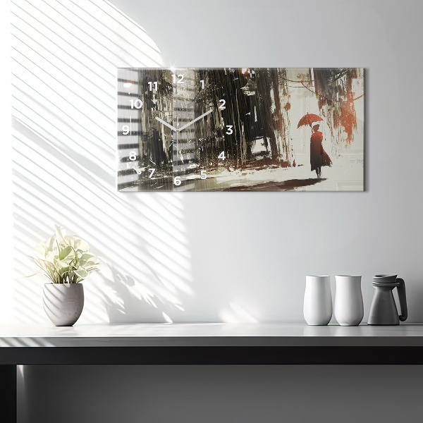 Horizontální hodiny na skle Žena v deštivé noci