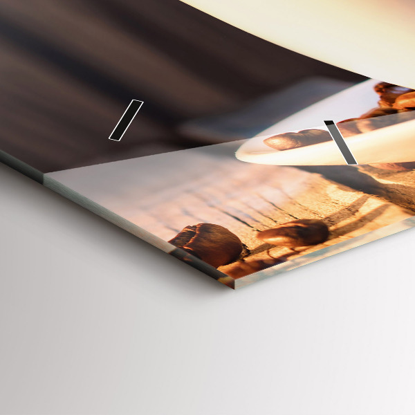 Horizontální hodiny na skle Šálek kávy