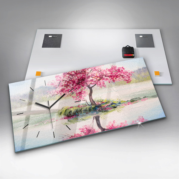 Horizontální hodiny na skle Mozaika stromu