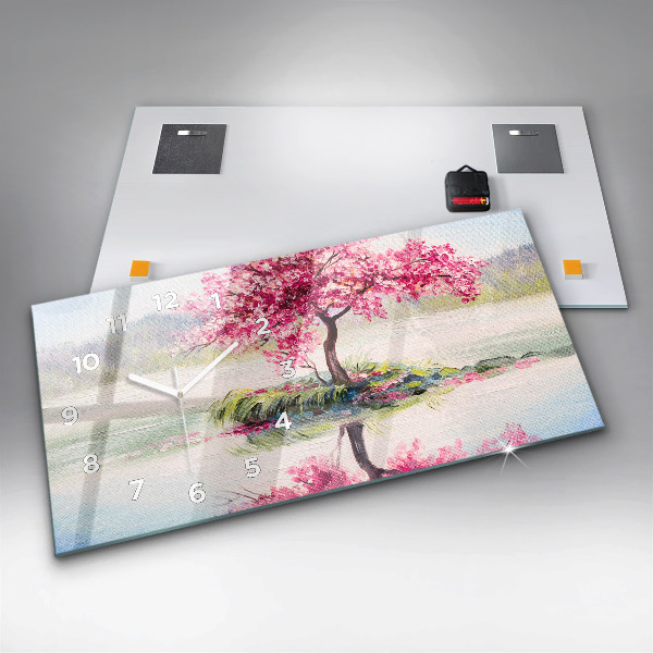 Horizontální hodiny na skle Mozaika stromu