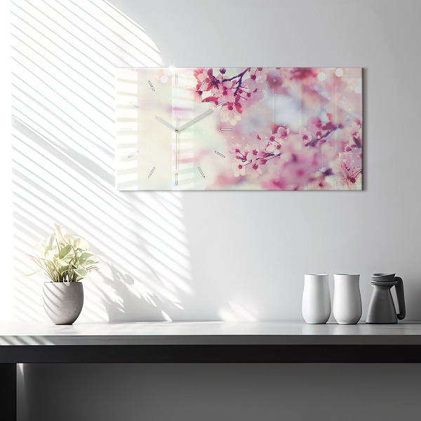 Horizontální hodiny na skle Květiny jaro