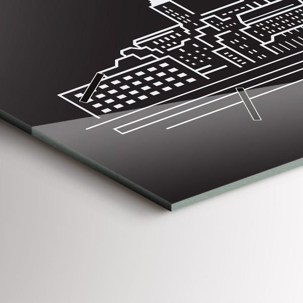 Horizontální hodiny na skle Kresba města Ostravy