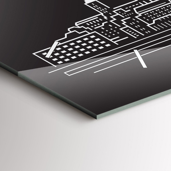 Horizontální hodiny na skle Kresba města Ostravy