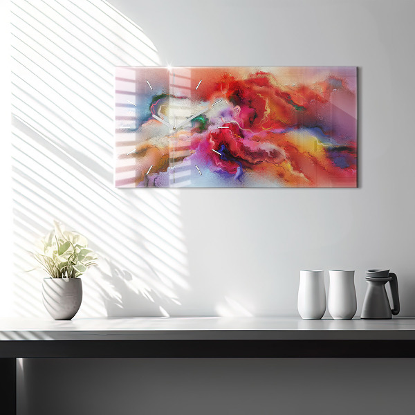 Horizontální hodiny na skle Rozlitá barva