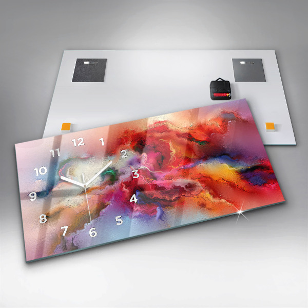 Horizontální hodiny na skle Rozlitá barva