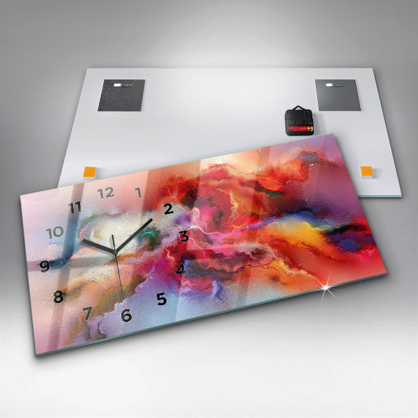 Horizontální hodiny na skle Rozlitá barva
