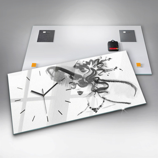 Horizontální skleněné hodiny na stěnu Módní žena