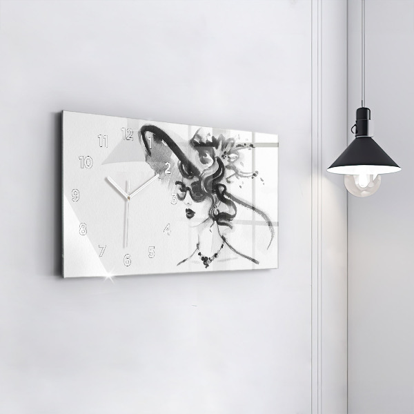Horizontální skleněné hodiny na stěnu Módní žena