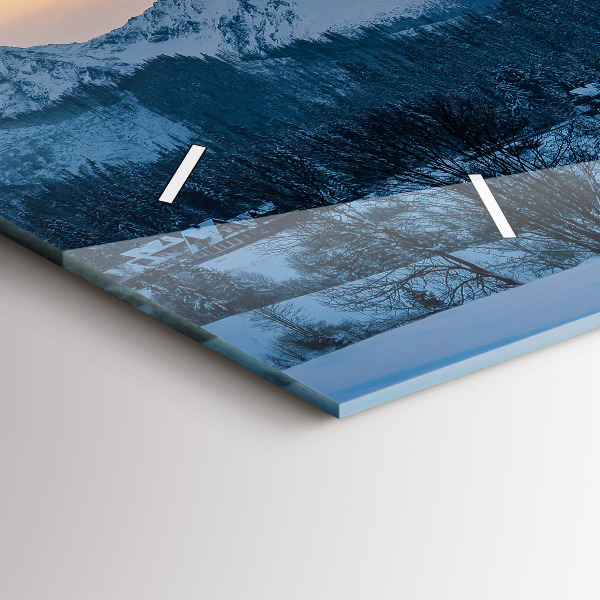 Horizontální skleněné hodiny na stěnu Horská krajina