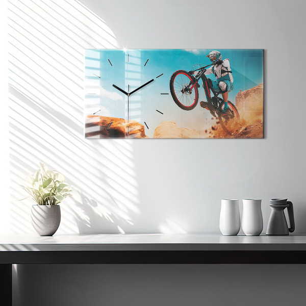Horizontální skleněné hodiny na stěnu Kaskadér a adrenalin