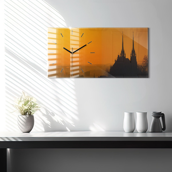 Horizontální skleněné hodiny na stěnu Pohled na brněnskou katedrálu