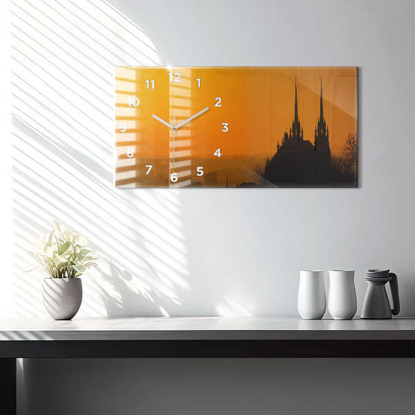 Horizontální skleněné hodiny na stěnu Pohled na brněnskou katedrálu