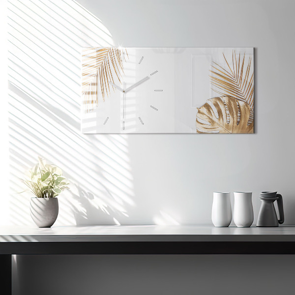 Horizontální skleněné hodiny na stěnu Tropické listy