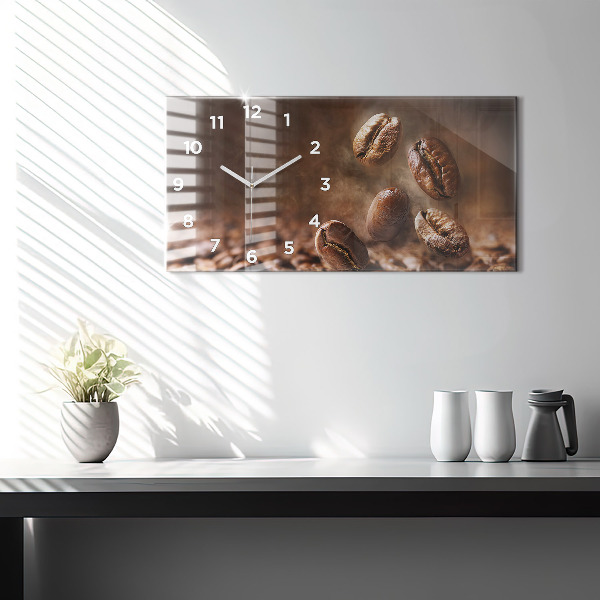 Horizontální skleněné hodiny na stěnu Kávová zrna