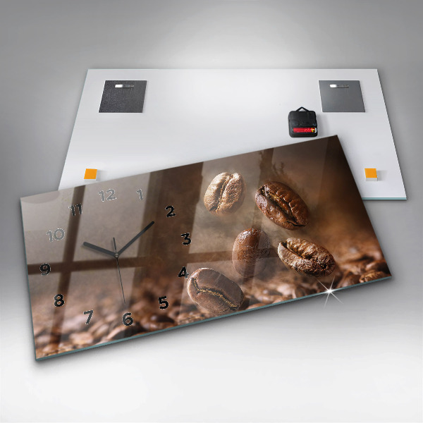 Horizontální skleněné hodiny na stěnu Kávová zrna