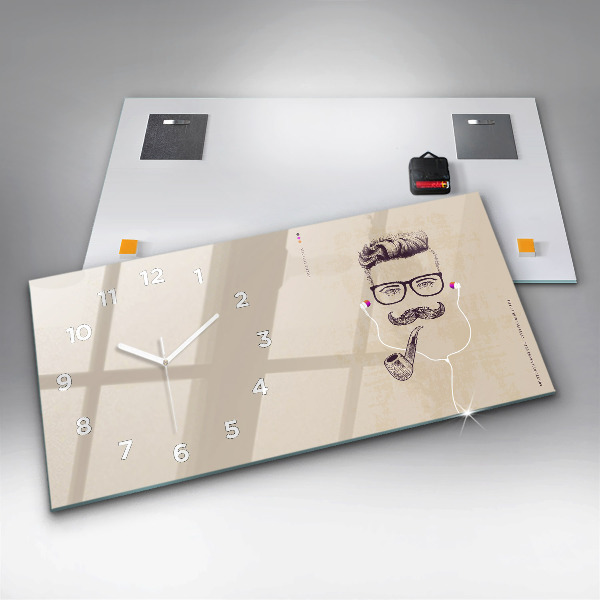 Horizontální skleněné hodiny na stěnu Muž s dýmkou