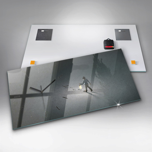 Horizontální skleněné hodiny na stěnu Poutník ve tmě