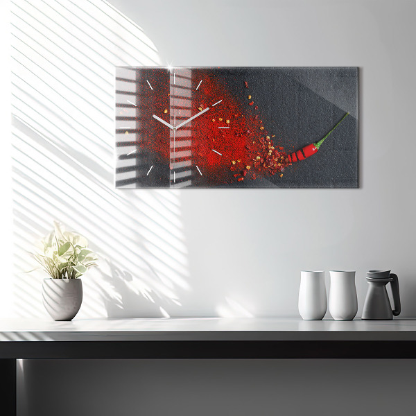 Horizontální skleněné hodiny na stěnu Červené koření