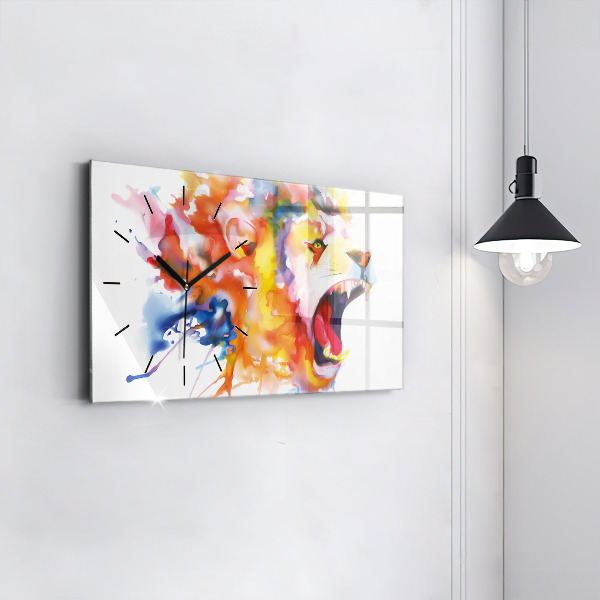 Horizontální skleněné hodiny na stěnu Lev akvarel