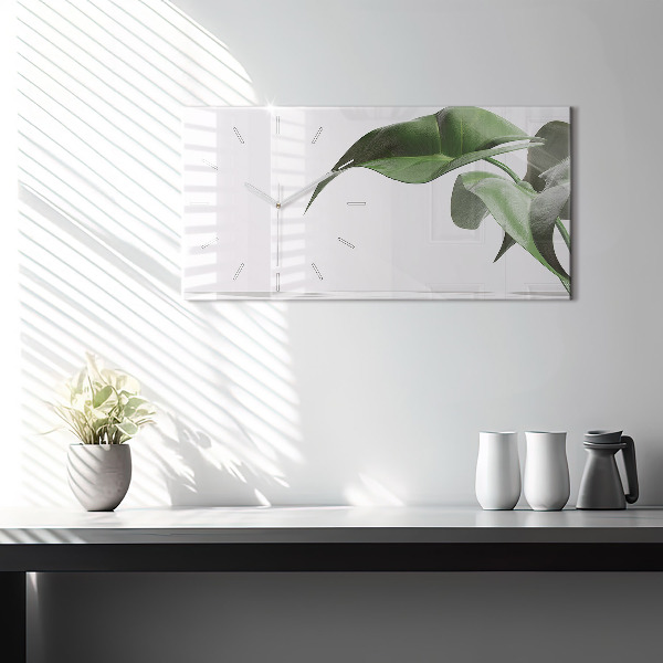 Horizontální skleněné hodiny na stěnu Abstraktní listy