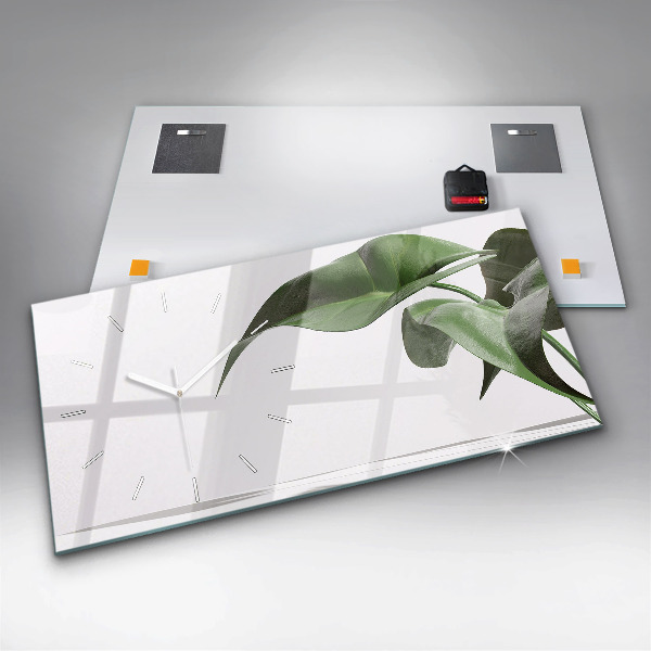 Horizontální skleněné hodiny na stěnu Abstraktní listy