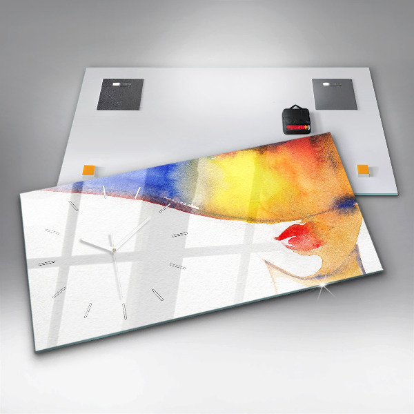 Horizontální skleněné hodiny na stěnu Žena s kloboukem