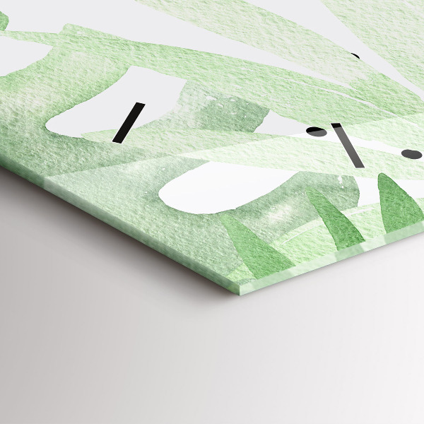 Horizontální skleněné hodiny na stěnu Zelené listy