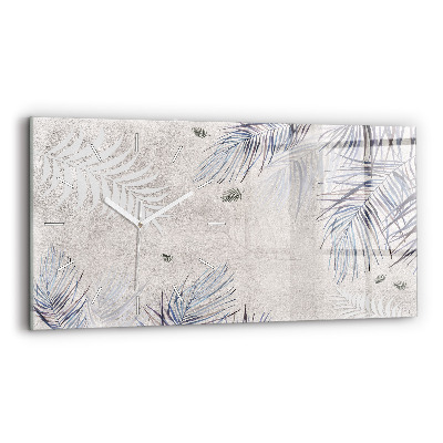 Horizontální skleněné hodiny na stěnu Palmový list