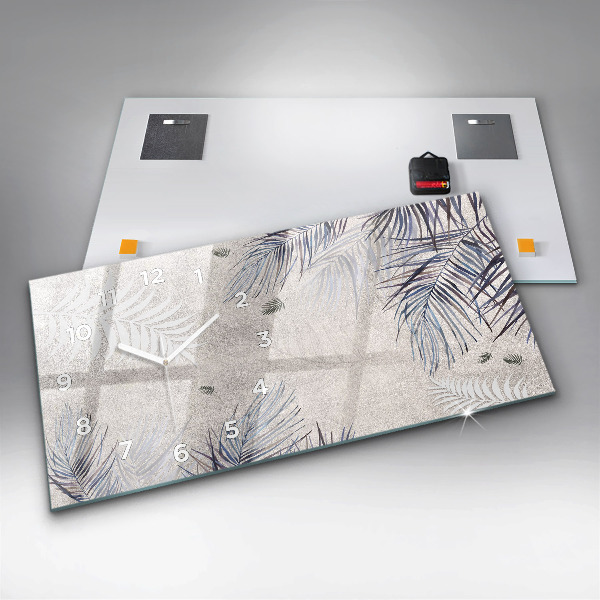 Horizontální skleněné hodiny na stěnu Palmový list