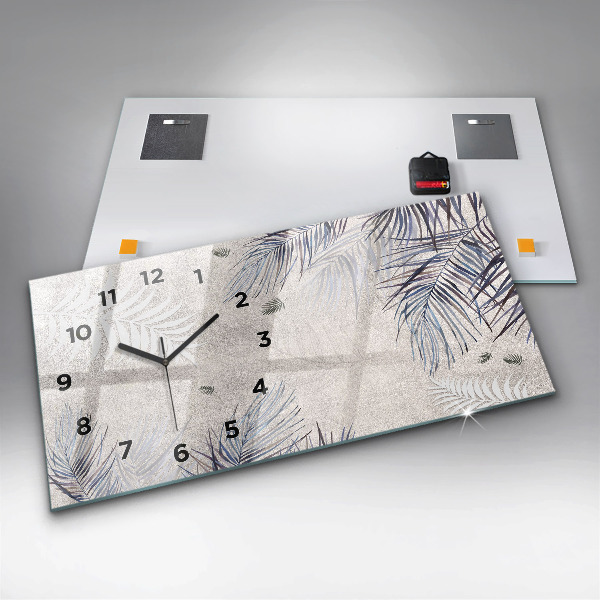 Horizontální skleněné hodiny na stěnu Palmový list