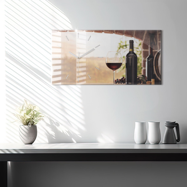 Horizontální skleněné hodiny na stěnu Lahve vína