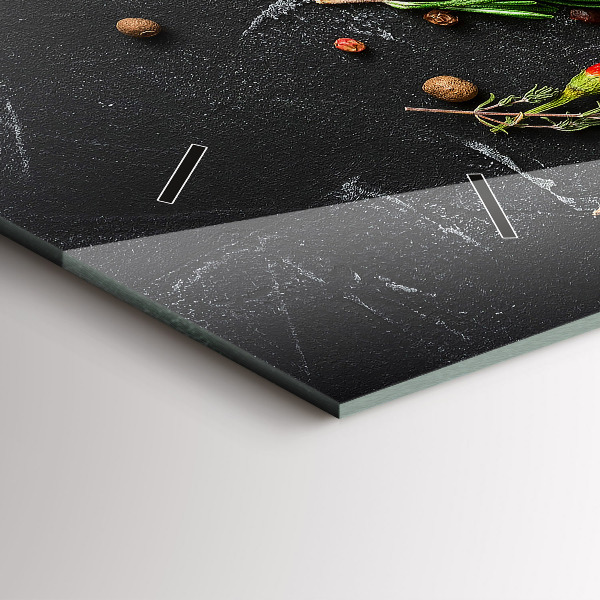 Horizontální skleněné hodiny na stěnu Koření na pultu