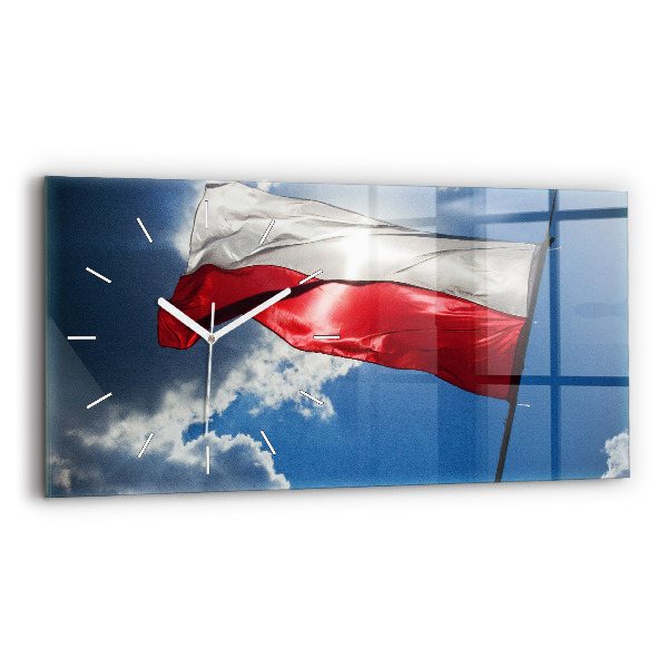 Horizontální skleněné hodiny na stěnu Polská vlajka proti obloze