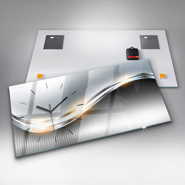 Horizontální skleněné hodiny na stěnu Kovová abstrakce