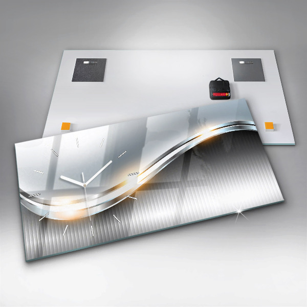 Horizontální skleněné hodiny na stěnu Kovová abstrakce