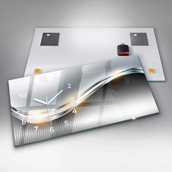 Horizontální skleněné hodiny na stěnu Kovová abstrakce